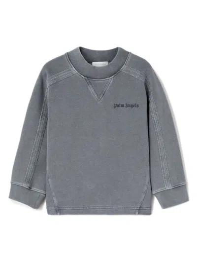 Palm Angels Kids' Logo-print Cotton Sweatshirt In Grey