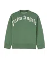 Palm Angels Green Crew Neck Sweatshirt With Curved Logo In Green