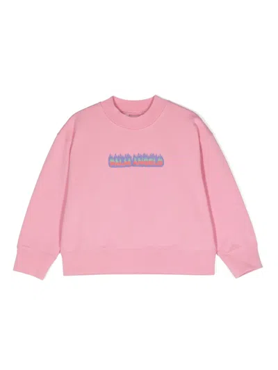 Palm Angels Kids' Logo-print Cotton Sweatshirt In Pink