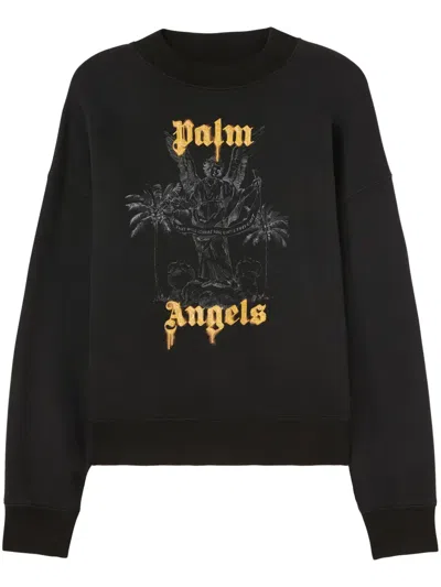 Palm Angels Relaxed-fit Black Sweatshirt With Graphic Angel Print