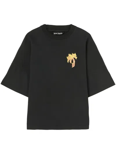 Palm Angels 'burning Palm Oversized T In Black,gold