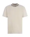 Palm Angels White Crewneck T-shirt With Logo Print On The Neck In Nude