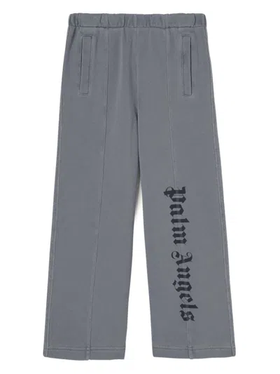 Palm Angels Kids' Logo-print Cotton Track Pants In Grey