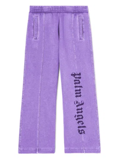 Palm Angels Kids' Logo-print Cotton Track Pants In Violet