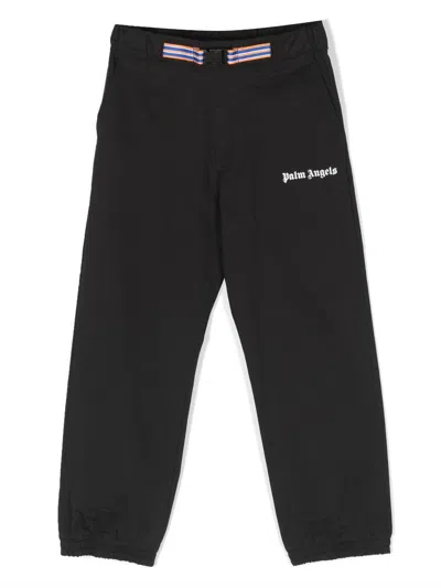 Palm Angels Kids' Logo-print Cotton Trousers In Black