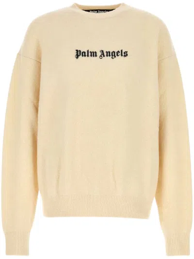 Palm Angels Logo Crew-neck Sweater With Ribbed Knit In White