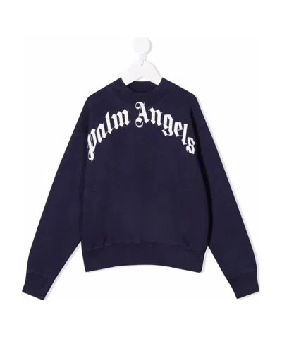 Palm Angels Logo Print Crew Neck Sweatshirt In Black