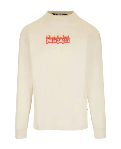 Palm Angels Logo-print Crew Neck Sweatshirt In White