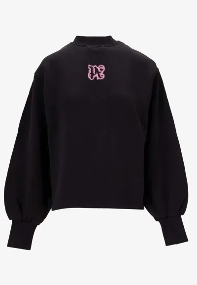 Palm Angels Logo Print Crewneck Sweatshirt In Black