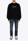 Palm Angels Black Cotton Crew Neck Sweatshirt With White Logo In Black