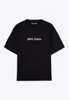 Palm Angels Blue Cotton T-shirt With Palm Print And Logo In Black