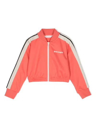 Palm Angels Kids' Logo-print Cropped Bomber Jacket In Orange