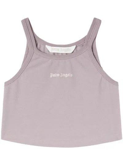 Palm Angels Logo Printed Short Vest In Lilac/off White