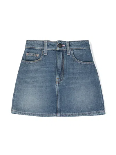 Palm Angels Kids Denim Pencil Skirt In Blue