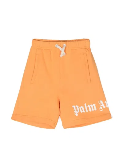 Palm Angels Kids' Logo-print Drawstring Shorts In Orange White