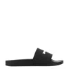 Palm Angels Essential Logo Black White Polyurethane Pool Sliders In Black