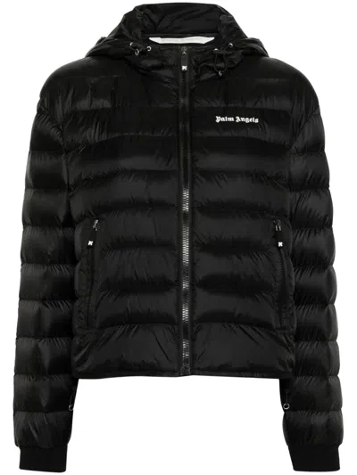 Palm Angels Logo-print Hooded Down Jacket In Black