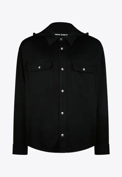 PALM ANGELS LOGO PRINT HOODED OVERSHIRT