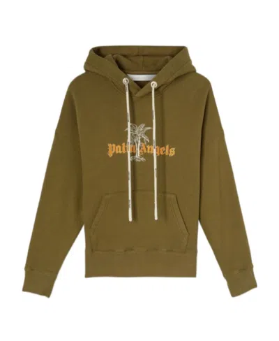 Palm Angels Logo-print Hoodie In Brown