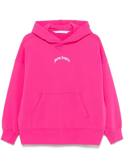 Palm Angels Curved Logo Hoodie In 323c Fuchsia - Soft Pink