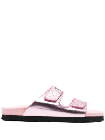 Palm Angels Leather Logo Sandals In Pink