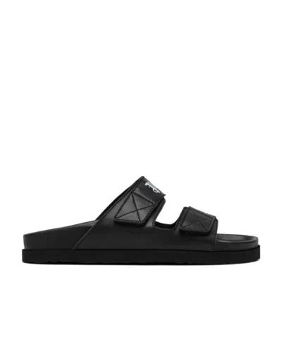 Palm Angels Logo-print Leather Sandals In Black