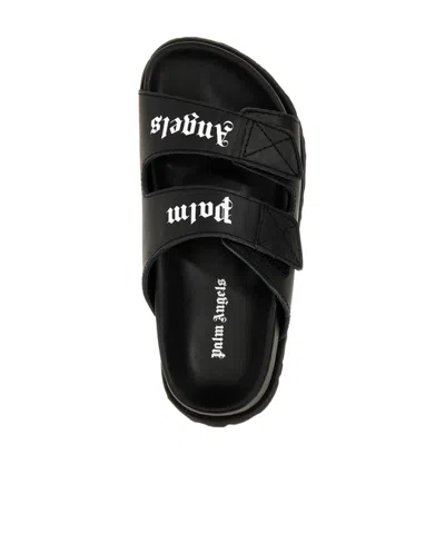 Palm Angels Logo-print Leather Sandals In Black