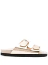 Palm Angels Logo-print Leather Slides In Gold
