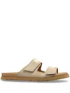 Palm Angels Logo-print Leather Slides In Neutrals