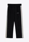 Palm Angels Logo Print Linen Track Pants In Gray