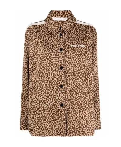 Palm Angels Logo-print Long-sleeve Shirt In Brown