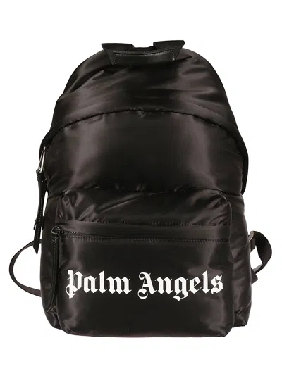 Palm Angels Logo Print Nylon Backpack In Nero/bianco