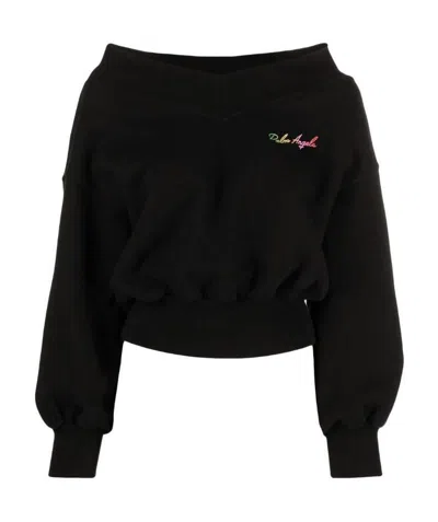 Palm Angels Logo-print Off-shoulder Sweatshirt In Black