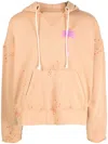 Palm Angels Logo-print Paint-splatter Cotton Hoodie In Neutrals