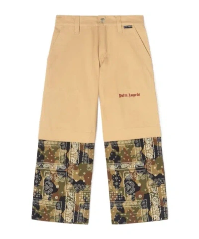 Palm Angels Logo-print Panelled Cotton Trousers In Nude