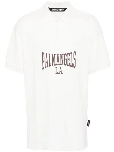 Palm Angels Logo Print Polo Shirts In 0329 0329 Off White Plum