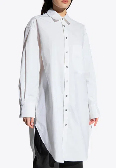 Palm Angels Logo Print Shirt Dress In White