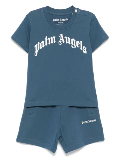 Palm Angels Babies' Logo-print Short Set In Blue