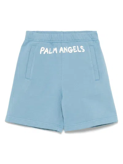 Palm Angels Kids' Logo-print Shorts In Dusty Blue