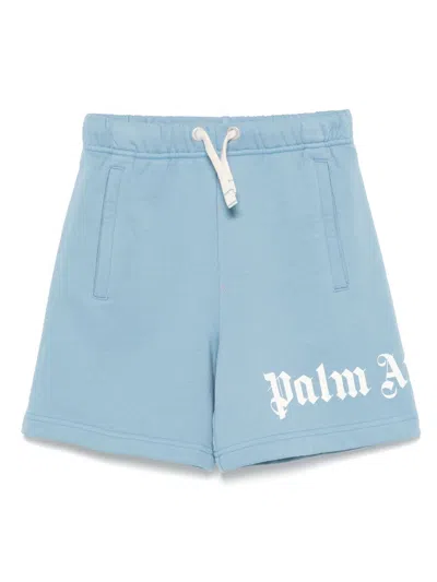 Palm Angels Kids' Logo-print Shorts In Blue