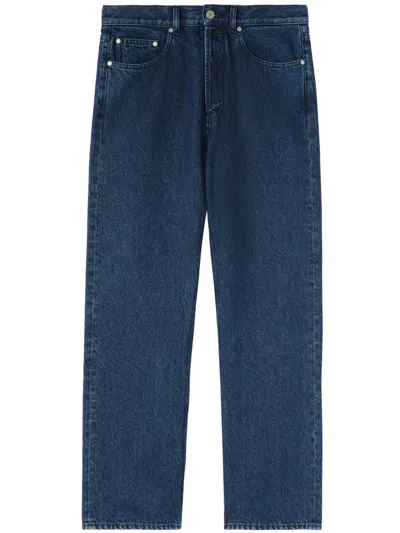 Palm Angels Logo Embroidered Straight Leg Jeans In Blue