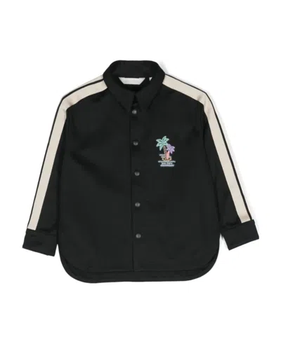 Palm Angels Logo-print Striped Shirt Jacket In Black