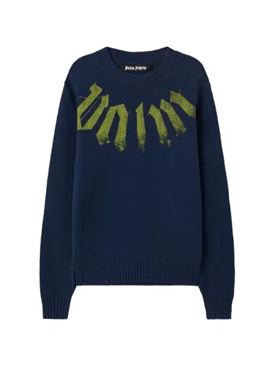 Palm Angels Navy Blue Big Neck Logo Sweater In Red