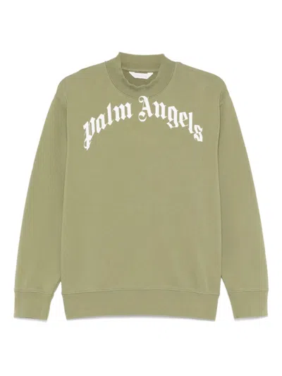 Palm Angels Kids' Logo-print Sweatshirt In Military Green