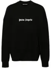 Palm Angels Black Cotton Crew Neck Sweatshirt With White Logo In Black
