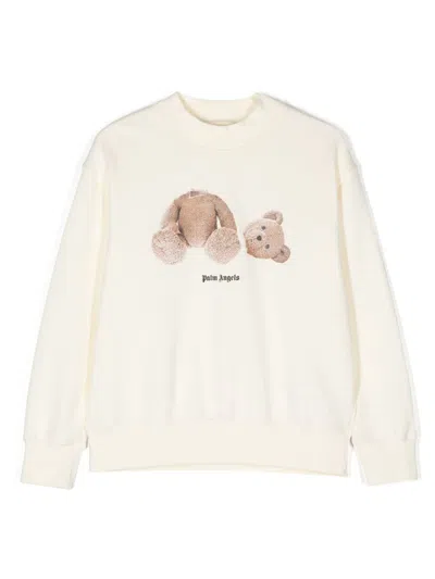 Palm Angels Kids' Boy's Bear Graphic Sweatshirt In White Brown