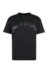 Palm Angels Black Crewneck T-shirt With Maxi Logo Print On The Front In Black