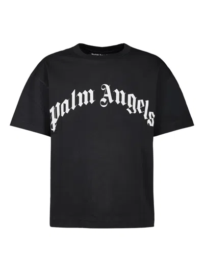 Palm Angels Curved Logo Reg T-shirt In Black