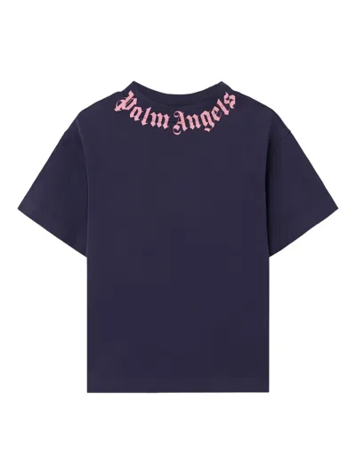 Palm Angels Kids' Logo-print T-shirt In Blue