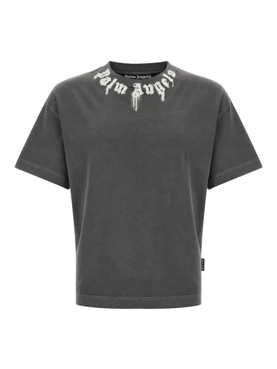 Palm Angels Neck Logo Regular T-shirt In Gray